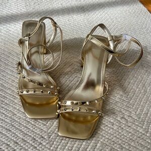 ASOS Gold Studded Block Heel Sandals Size 9 Party Wedding